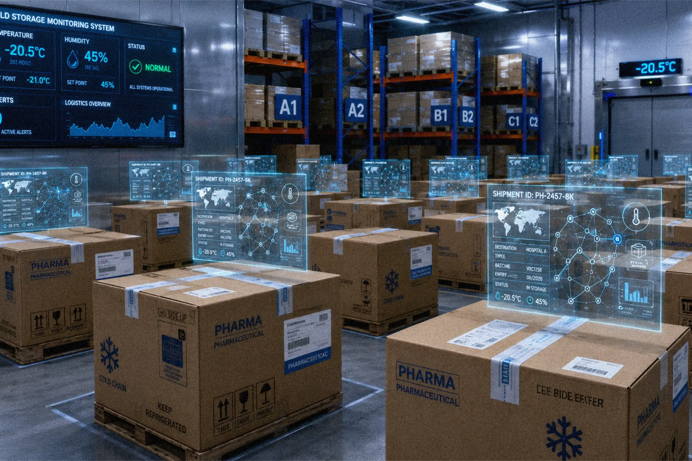 Pharmaceutical cold chain journey with real-time temperature monitoring
